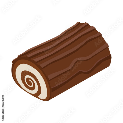 Yule log, French Christmas cake - hand drawn isometric vector illustration.