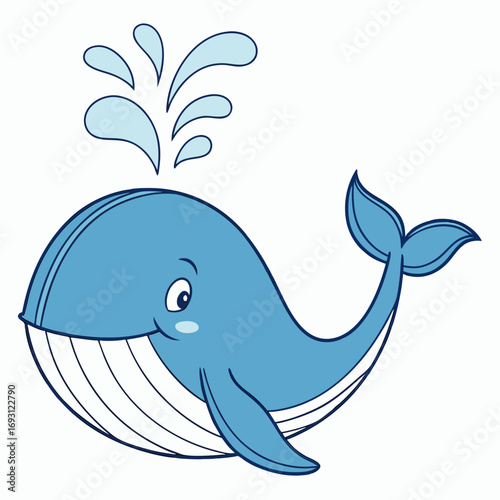 Cute Blue Whale Cartoon Illustration.