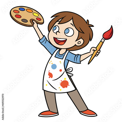 Cartoon Artist Boy with Brush and Palette.

