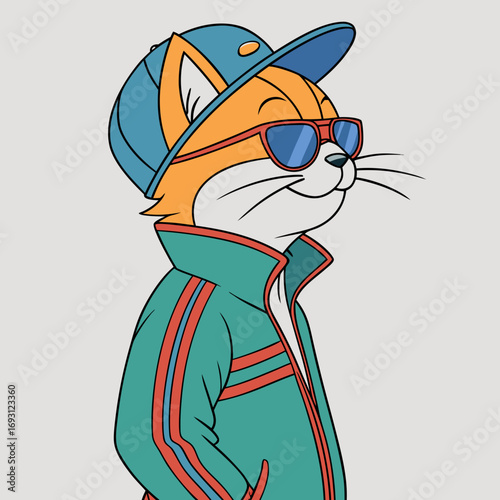 Cool Cat Cartoon Illustration with Baseball Cap and Shades.

