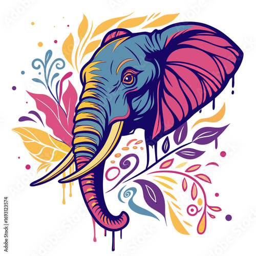 Wallpaper Mural  Floral Elephant Head - Generative AI Art Colorful  Torontodigital.ca