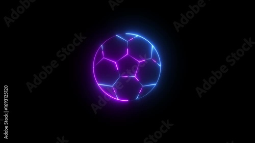 Football icon animation with glowing neon. Animation of Glowing neon  football ball icon isolated. football ball icon isolated on black background. 4K Video football motion graphic animation.