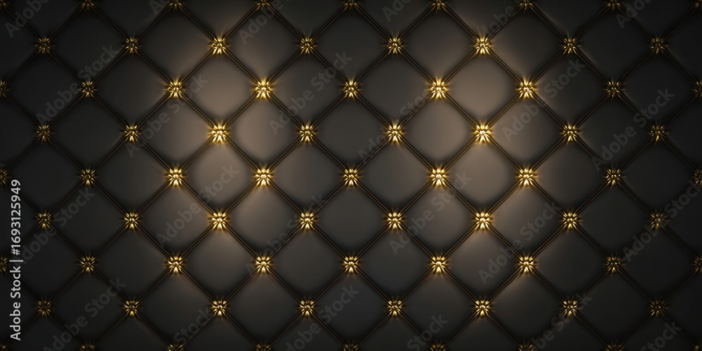 Fototapeta premium An elegant black quilted pattern with golden diamond accents, perfect for luxury designs.