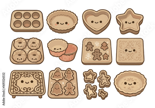 Baking silhouette icon set. featuring pies, cupcakes, stars, hearts, gingerbread, and cookies symbols.