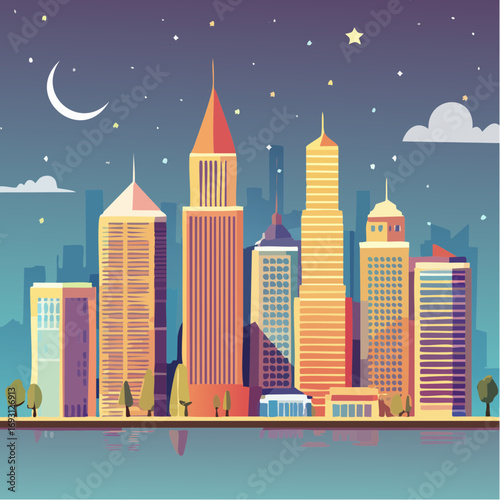 Paysage géométrique abstrait d’une skyline de nuit