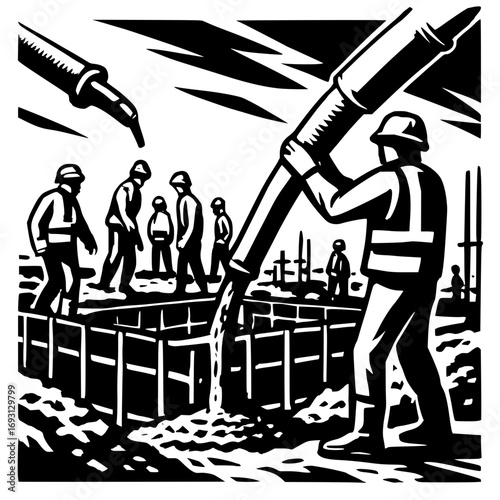 Construction worker pouring concrete at a building site