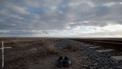 Abandoned Shoes Beside Train Tracks