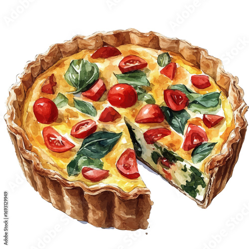 Quiche, watercolor painting vector, isolated on a white background.