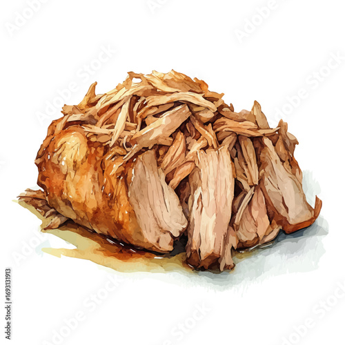 watercolor vector of Pulled Pork, isolated on a white background.