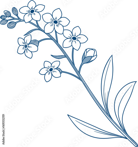 Minimal delicate forget me not flower line art design