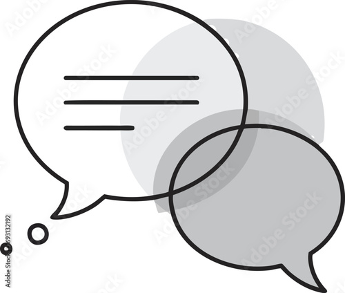A clean, contemporary vector illustration of two overlapping speech bubbles, signifying dynamic communication, online chat, and interactive dialogue.