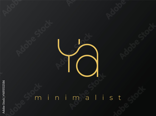 YA Minimalist Logo with Interlocking Shapes on Solid Black Background. A clean and modern minimalist logo design.