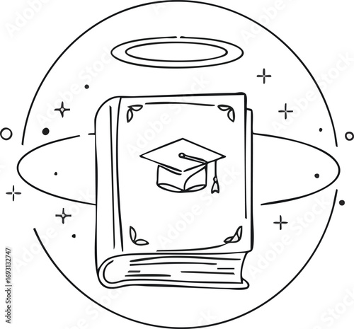 This elegant line art illustration beautifully symbolizes the profound journey of education, encapsulating knowledge, learning, and academic achievement.
