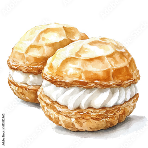 Profiteroles, watercolor vector, isolated on a white background.