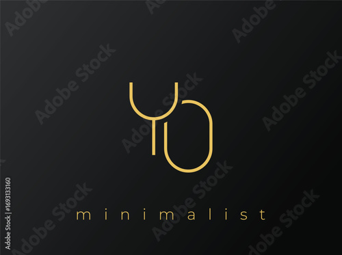YO Minimalist Logo with Interlocking Shapes on Solid Black Background. A clean and modern minimalist logo design.