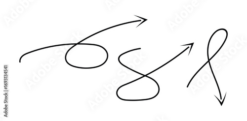 Hand Drawn Directional Arrows Set Curved Lines Zigzag Paths and Looped Designs Guiding the Way on transparent background
