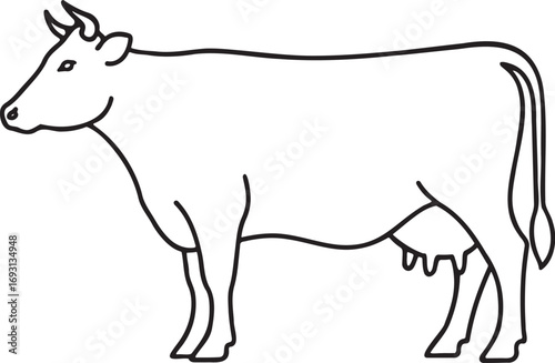 Cow Outline Vector Icon – Farm Animal, Livestock, Dairy Cattle Illustration.