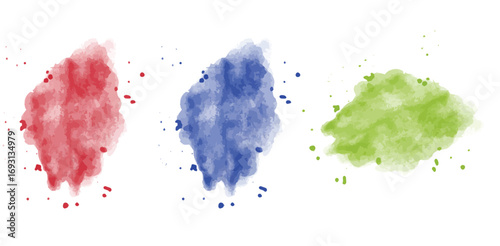 Watercolor Splashes Set Red Blue Green Paint Stain Vector Art Isolated Abstract Design Graphic on transparent background