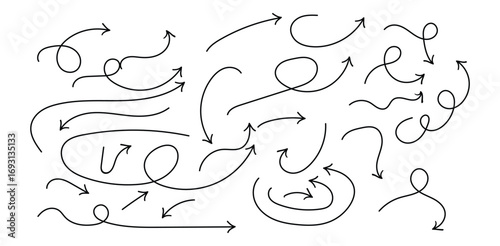 Arrow Doodle Set Hand Drawn Vector Design Elements for Navigation Sketch Illustration on transparent background