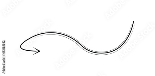 Curved Directional Indicator A Black Arrow Winding and Pointing Backwards Guiding the Eye with on transparent background