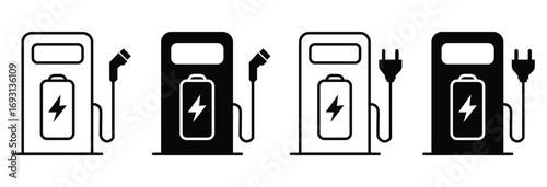 Electric car with plug icon symbol, EV car, Green hybrid vehicles charging point logotype, Eco friendly vehicle concept. Vector illustration