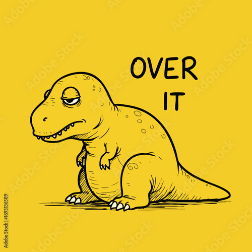 Cartoonish Outline Dinosaur Over It Expression Illustration in Yellow Background