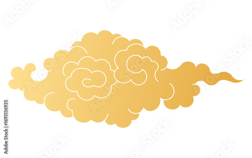 Traditional Asian cloud, cumulus cloud, flat paper cut, gold gradient, isolated on transparent. Hand drawn vector illustration. Buddhist thangka art. Chinese, Japanese, Korean design element, clip art