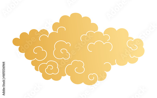 Traditional Asian cloud, cumulus cloud, flat paper cut, gold gradient, isolated on transparent. Hand drawn vector illustration. Buddhist thangka art. Chinese, Japanese, Korean design element, clip art