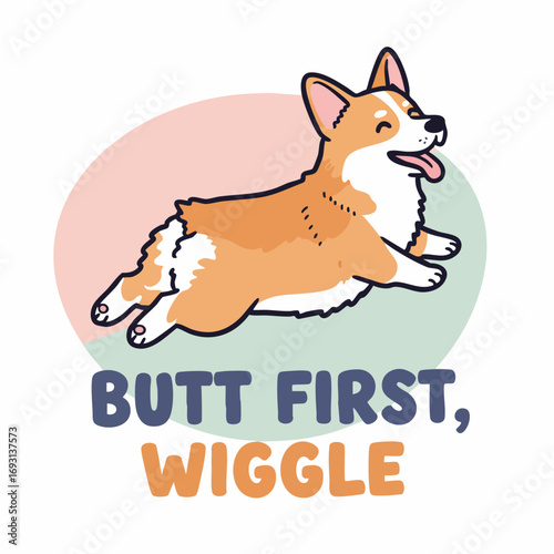 Cute Cartoon Corgi Butt Wiggle Text Illustration T Shirt Design