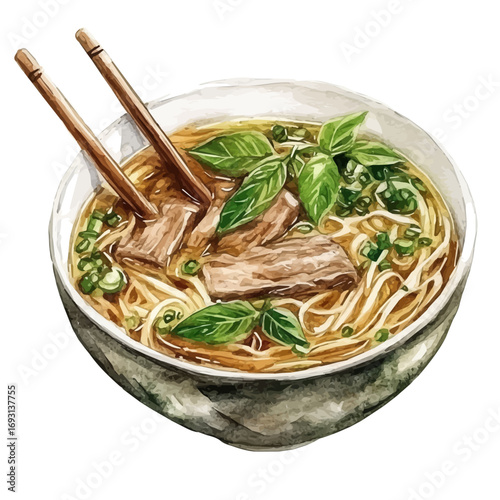 watercolor of Pho, vector, isolated on a white background.