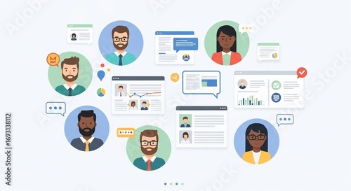 Wallpaper Mural Digital Social Network: A network of diverse individuals, connected via digital interfaces, symbolizes online community, communication, and the essence of networking. Torontodigital.ca