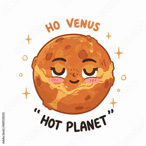 Cute Cartoon Style Venus Illustration with Funny Quote Space Object