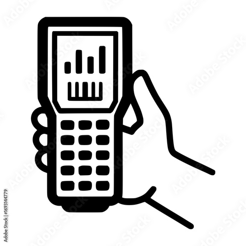 Hand holding device displaying business analytics chart