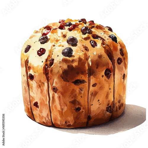 Panettone, watercolor painting vector, isolated on a white background.