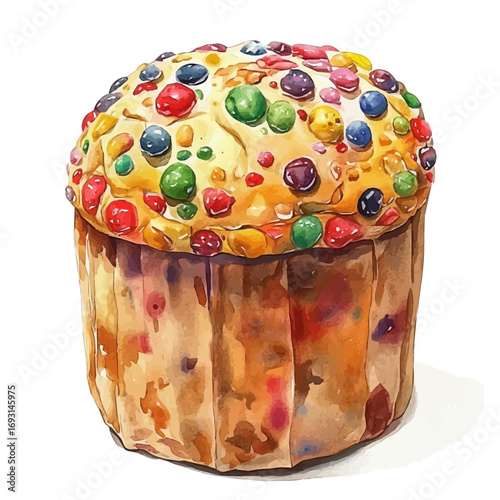 Panettone, watercolor vector, isolated on a white background.