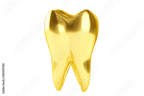 A gold tooth is shown on a white background