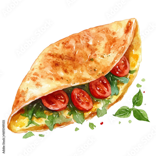 Omelette, watercolor clipart vector, isolated on a white background.