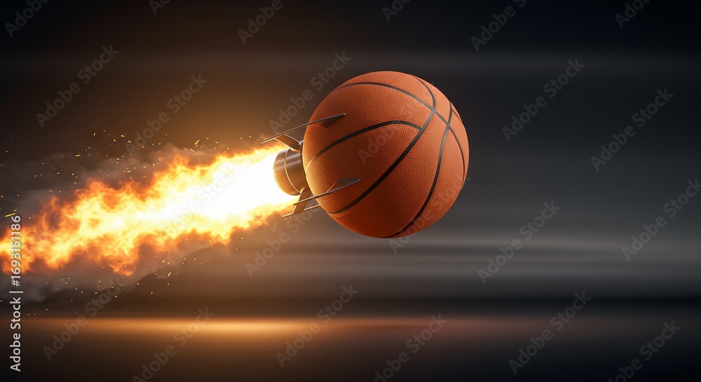 Fototapeta premium Basketball flying with fire