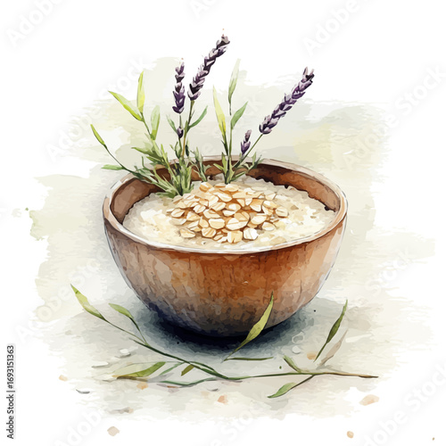 Oatmeal, watercolor illustration vector, isolated on a white background.