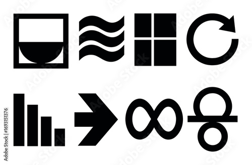 Weather symbols silhouette icon set. featuring sun, clouds, rain, snow, wind, umbrella, thermometer, lighting, tornado..