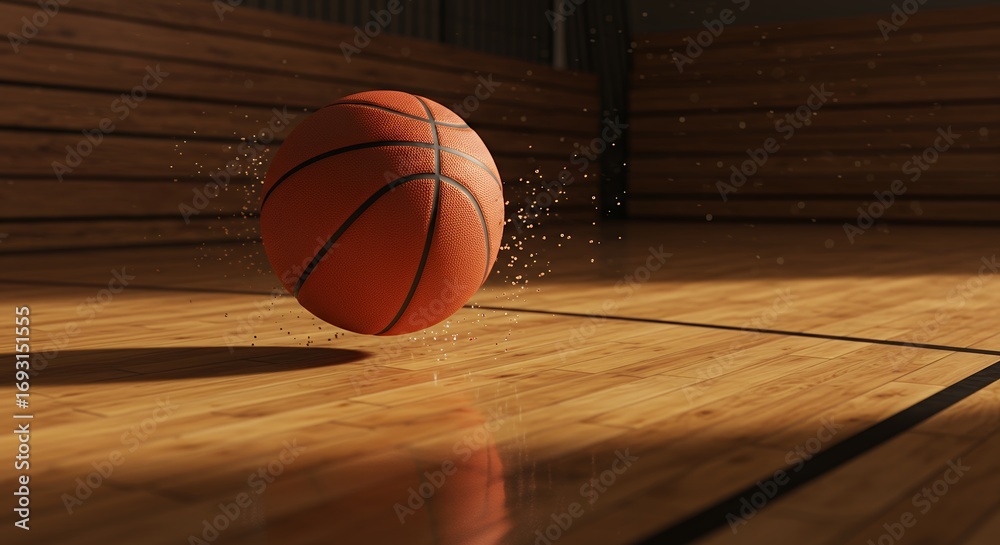Naklejka premium Basketball on wooden court