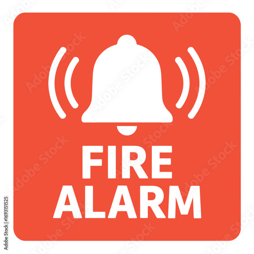 The fire alarm symbol, a visual cue for immediate safety protocols and emergency situations. Modern flat vector sticker label with icon and badge style, transparent background