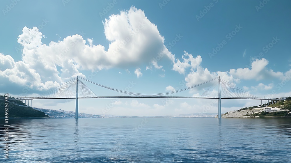 Fototapeta premium Bosphorus bridge across calm blue waters with scenic background picture