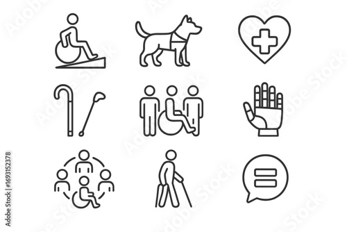 Accessibility and Disability Support Icons Set – Healthcare, Inclusion, Assistance
