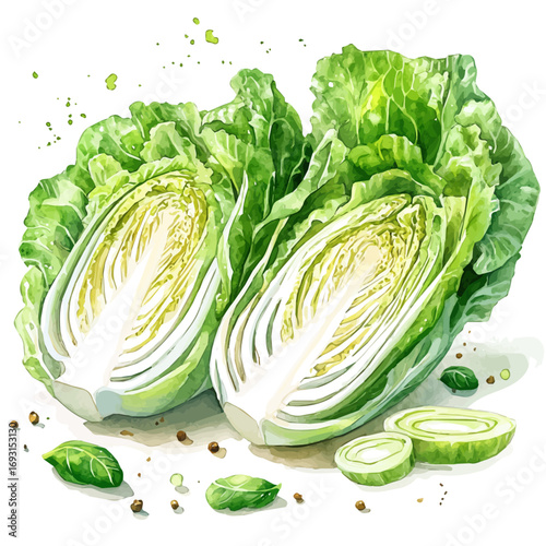 Napa Cabbage, watercolor painting vector, isolated on a white background.