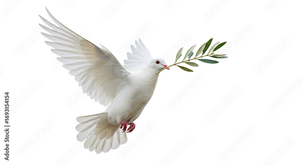Obraz premium Dove of Peace Vector White Bird Olive Branch in Flight Symbol of Hope Serenity and New on transparent background