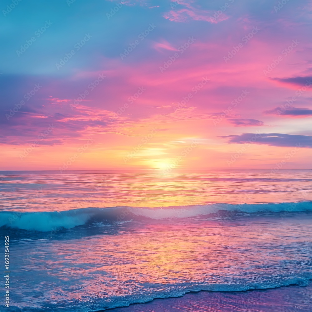 Fototapeta premium Captivating ocean horizon view showing glowing sunset sky at evening picture