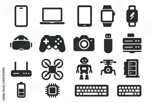 Collection of technology device icons: gadgets and accessories set