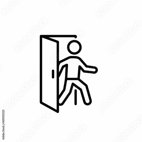 Dynamic person figure exiting through an open doorway, symbolizing movement and new beginnings, perfect for concepts of transition and opportunity.