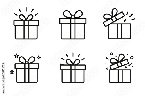 Set of gift box icons with bows and decorative elements